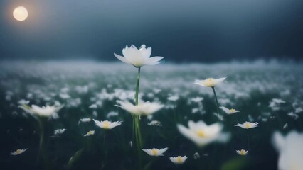 white flowers in the moonlight