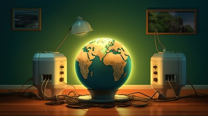 Home decoration with light Bulb globe Earth Map for eco friendly renewable energy Innovation.Generate AI