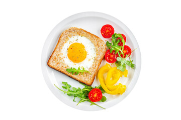 toast fried egg bread scrambled yolk protein breakfast food fresh eating cooking appetizer meal food snack on the table copy space food background rustic top view
