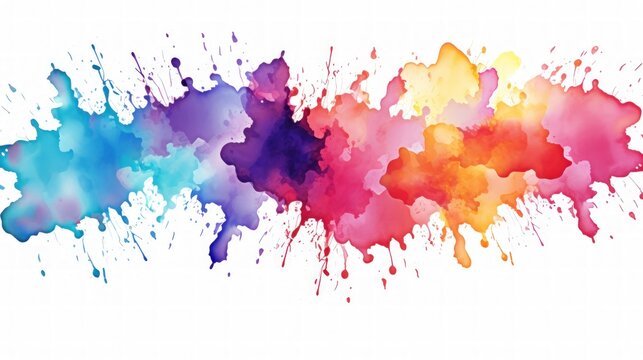 Colorful watercolor style smooth splashes paint on a white background. Generate AI image