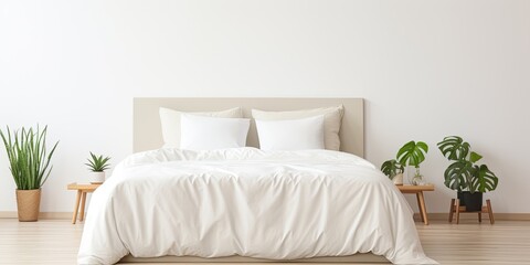 Simplistic bedroom with white pillows on bed.