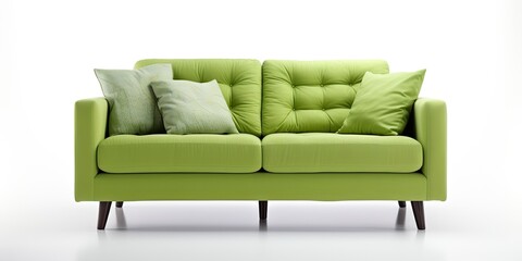 Contemporary fabric sofa on white background.