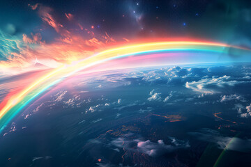 Majestic Rainbow Arcing Over Earth from Space - Spectacular Cosmic Phenomenon