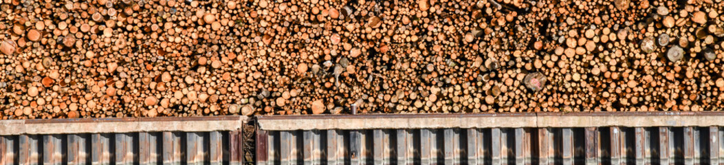 long stack of timber along the pier