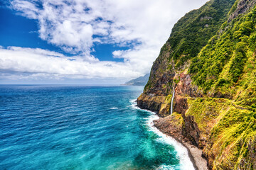 Madeira Wild Coast with Waterfall view from Veu da Noiva Viewpoint