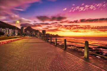 Fototapeta na wymiar Cape Town Downtown Seaside during Vivid Sunset with Lions Head in the Background