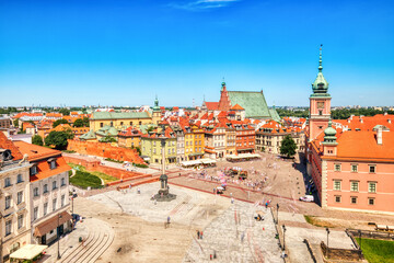 Obraz premium Warsaw Old Town Aerial view during Sunny Summer Day with Blue Sky