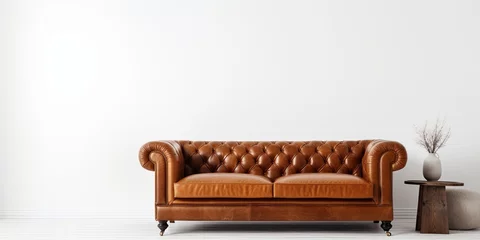 Deurstickers Luxurious white background with a brown leather sofa © Vusal