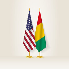 United States and Guinea national flag on a light background.