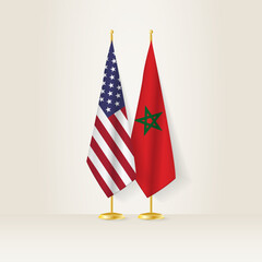 United States and Morocco national flag on a light background.