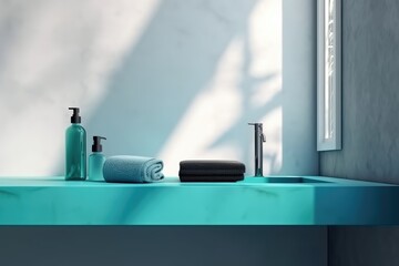 Modern and luxury bathroom vanity with blue turquoise 