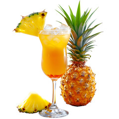 Tropical cocktail and pineapple isolated on white background, minimalism, png
