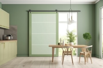 Modern design kitchen with sage green cabinet marble coun