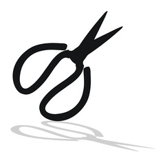 Black silhouette image of scissors. Stationery, pocket, kitchen, manicure, surgery, hairdressers, tailor, garden, household