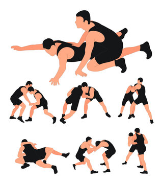 Team of wrestlers in a duel, isolated vector