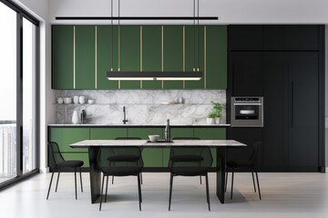 Modern kitchen black island dining counter table green 