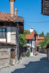 Typical street and buildings at old town of Bansko, Bulgaria