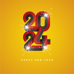 Fototapeta premium 2024 New Year continuous Angola ribbon. Abstract red black flag of Angola in the shape of 2024 logo with sparkle firework. New Year concept template