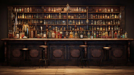 Wood panel leather bar interior