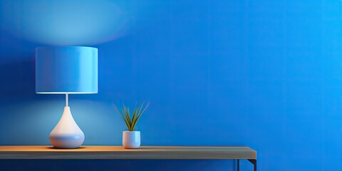 Contemporary minimal design illuminated by a bright blue lamp.