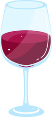 Glass of red wine on a white background. Simple wine glass with burgundy liquid, no people. Beverage concept for restaurants vector illustration.