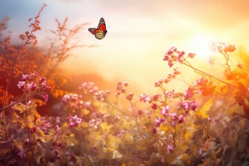 Nature with Beautiful butterfly and blooming spring 