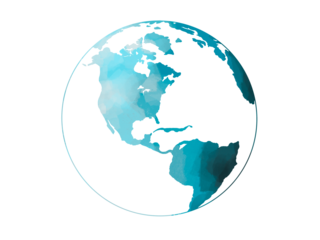 Ice blue earth watercolor art hand drawing. Blue Earth icon for cold environment concept. Transparent png background. Cold winter period