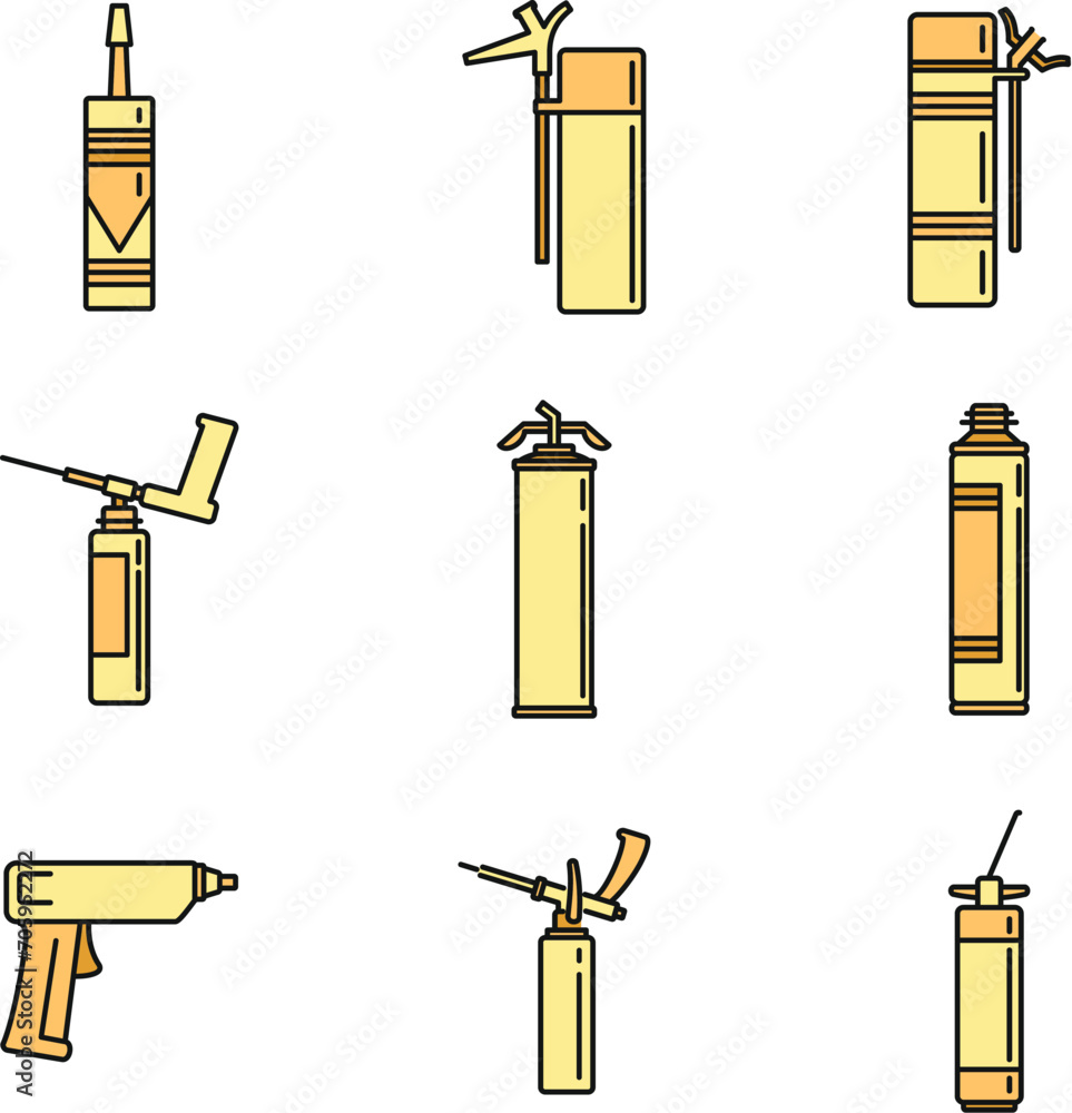 Poster home polyurethane foam icons set. outline set of home polyurethane foam vector icons thin line color