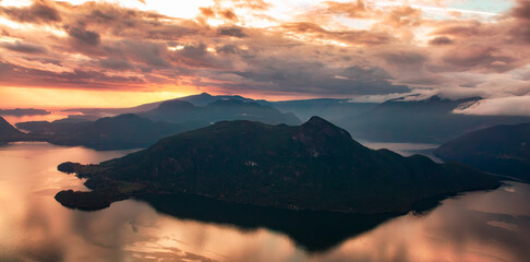 Pacific Ocean Coast with Canadian Mountain Landscape. Aerial