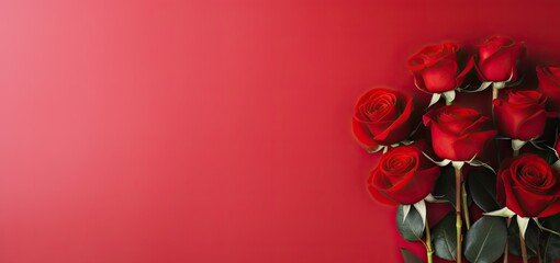 red roses on dark red background - valentine's day card design background element with copy space - generative ai