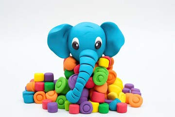 Elephant made of colored plastic. Character. Children's developmental activity for hand and finger motor skills. Concept of creative development of children. Kids craft animal.