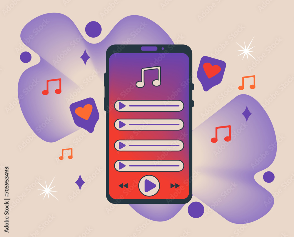 Aufkleber music play list. mobile application with song playlist or online radio. perfect vector graphics.
