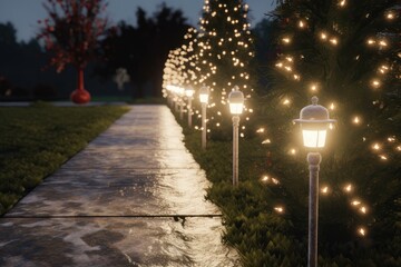 Obraz premium Outdoor Christmas pathway lights