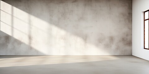 Bare studio with light and shadows on white walls and concrete background.