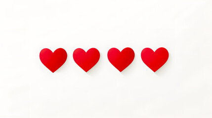 Four red hearts on white background