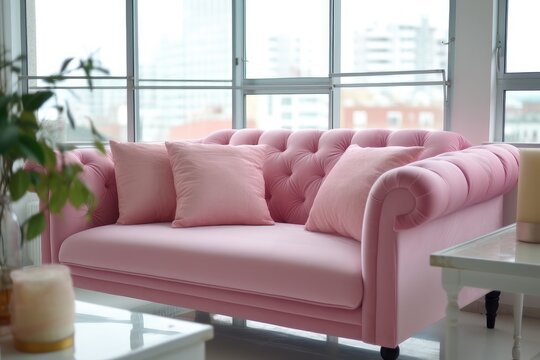 Pink sofa and home decor for valentines day