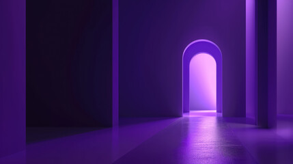 An open door in a mysterious otherworldly structure with purple light.