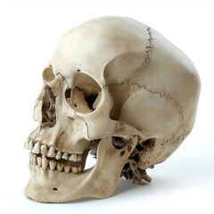 Obraz premium Human Skull on White Background, Anatomy, Death, Symbol, Science, Medical, Skeleton, Isolated, Bone, Cranium, White