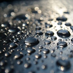 Extreme Closeup Of Water Droplets On Metal Surface