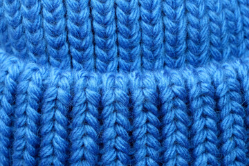 Textile blue background large knitted wool fabric