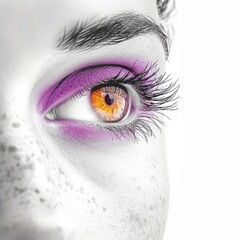 Close-up Image of Womans Eye With Purple and Orange Makeup