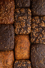 bread with grains laid out in the form of a brick wall