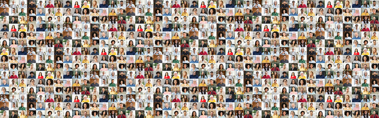 Collage of individual portraits presents a vibrant array of personalities, with each person showing...