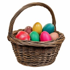 Fototapeta na wymiar Colorful Easter Eggs in a Wicker Basket