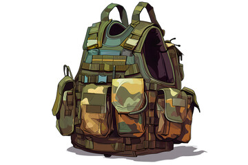 Cartoon-style illustration of a bulletproof vest against a white background, devoid of any people.