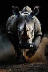 rhinoceros running on a dark background