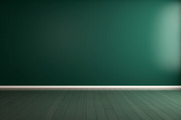 Forest green color empty room with light from window in modern interior. Wall scene mockup for showcase. Wall with copy space.