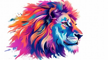 Lion king wild animal, rainbow vibrant colorsplash, watercolor style white background. Generate AI