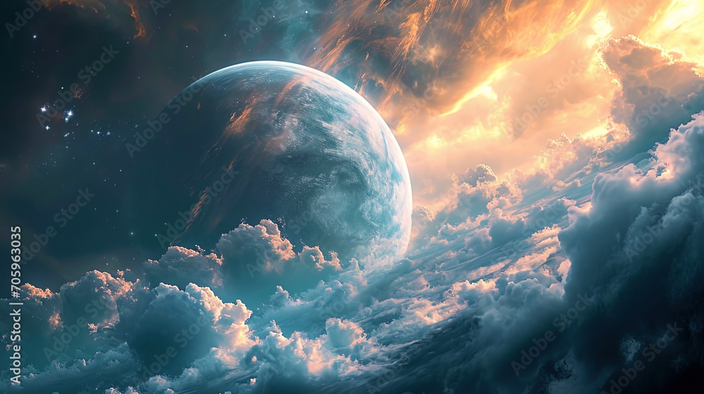 Sticker a hypnotizing view of the planetary fog surrounded by luminous gas clouds