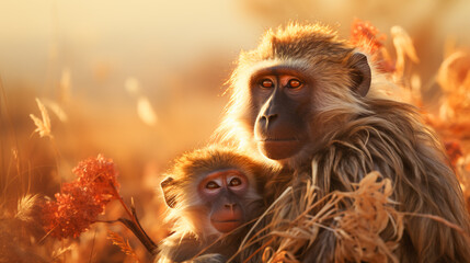Fototapeta premium Baboon Harmony in the African Dusk.